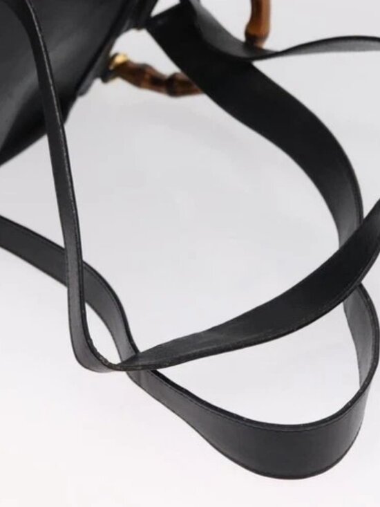 GUCCI Bamboo Backpack Leather Black Gold 003